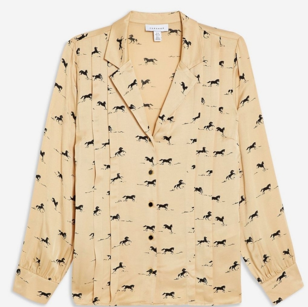 Topshop Horse Print Gold Silky Blouse